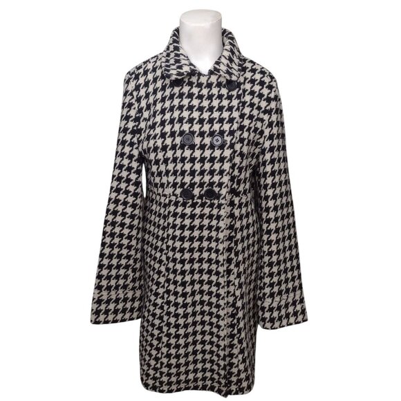 Black Rivet Houndstooth Wool Blend Pea Coat Size M Empire Waist Double Breasted - Picture 1 of 9